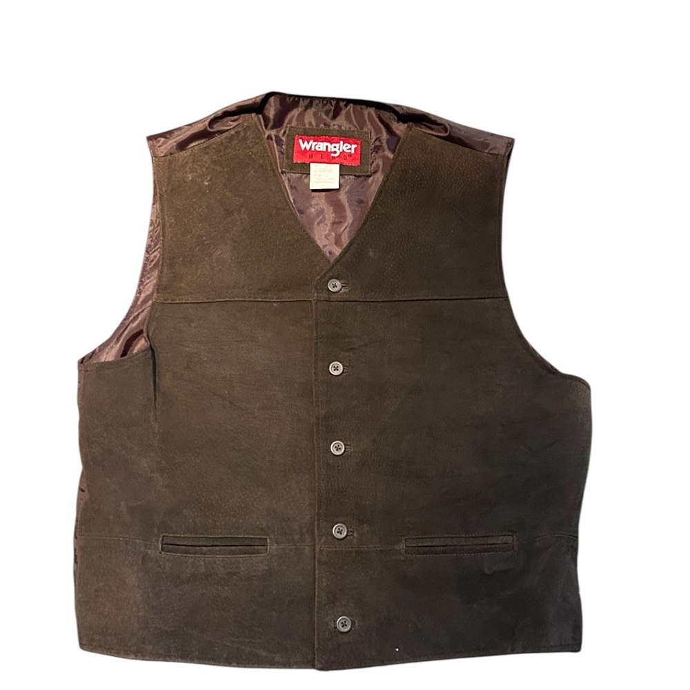 WRANGLER HERO Size Large BROWN SUEDE LEATHER BUTTON FRONT VEST